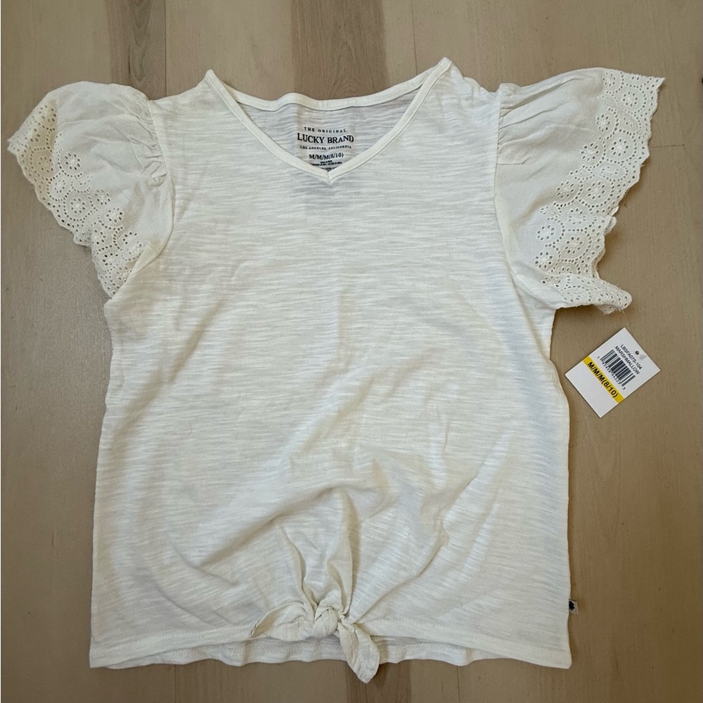 Lucky Brand Cream Eyelet Sleeve Tie-Front Top